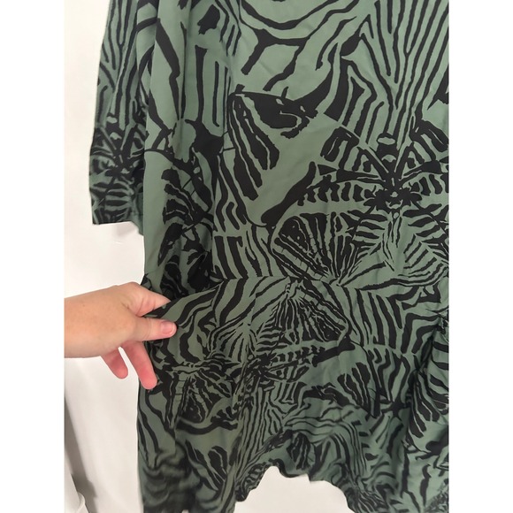 Bitte Kai Rand Green Black Abstract Print 3/4 Sleeve Pocket Dress M - Picture 4 of 11